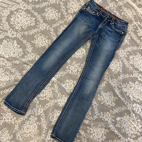 Rock Revival DENISA Straight Leg Denim Jeans SZ 29 NEW THICK WHITE STITCHING